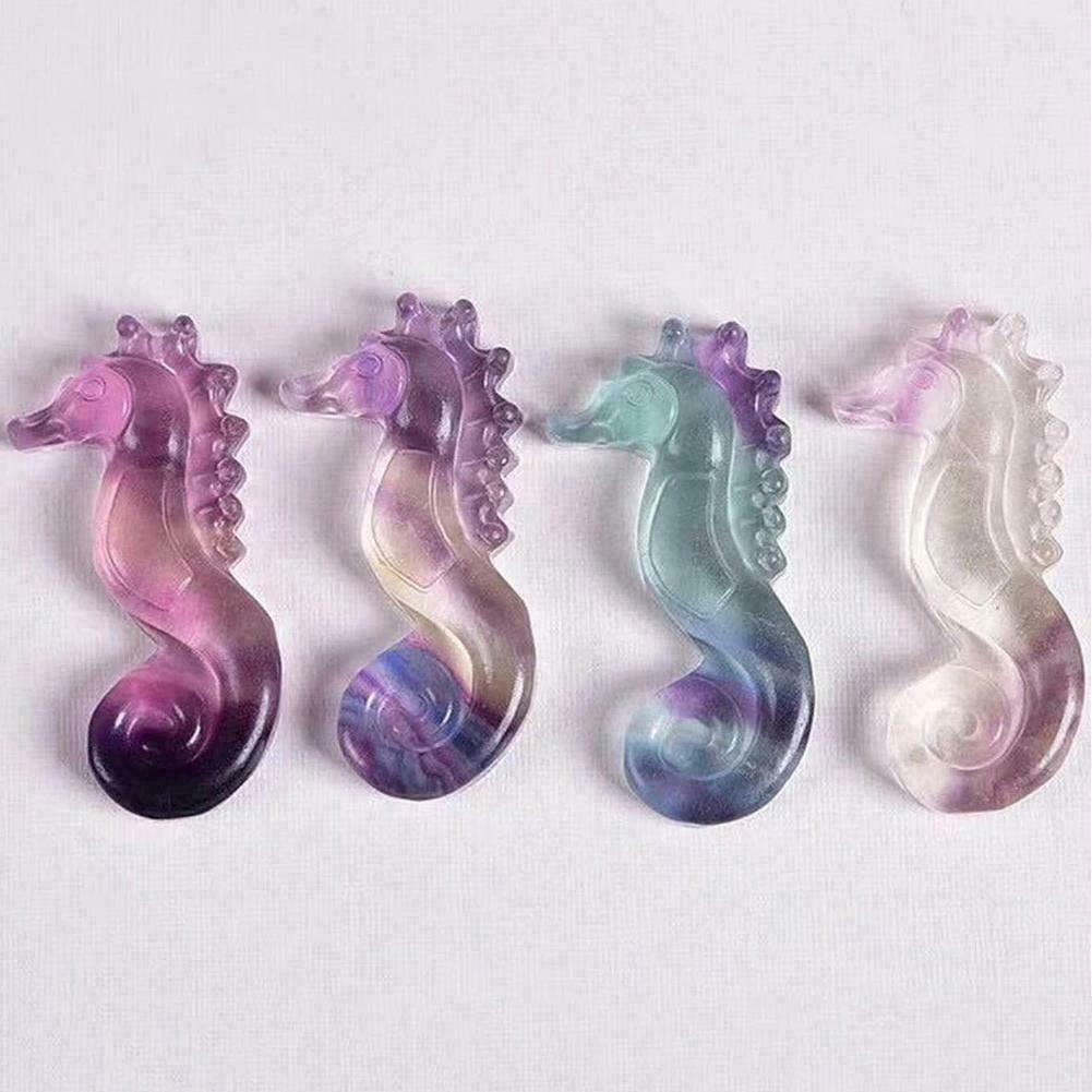 1PC Natural Quartz Crystal Fluorite Carved Seahorse Healing Hippocampus D6R2