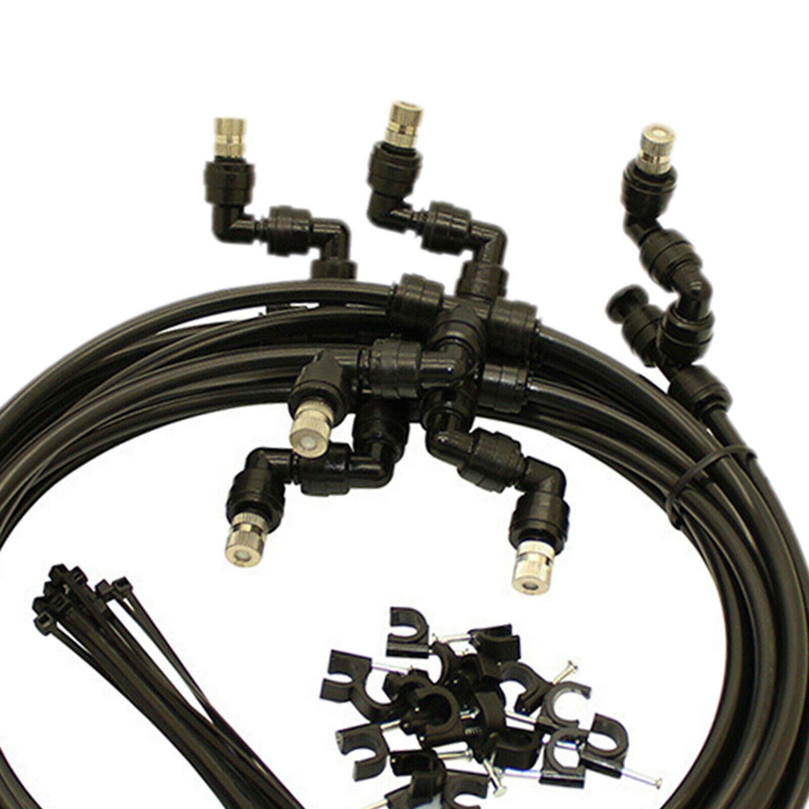Low Pressure Water Spray Misting Hose Sprinkler Cooling System Kit 6m Long Black