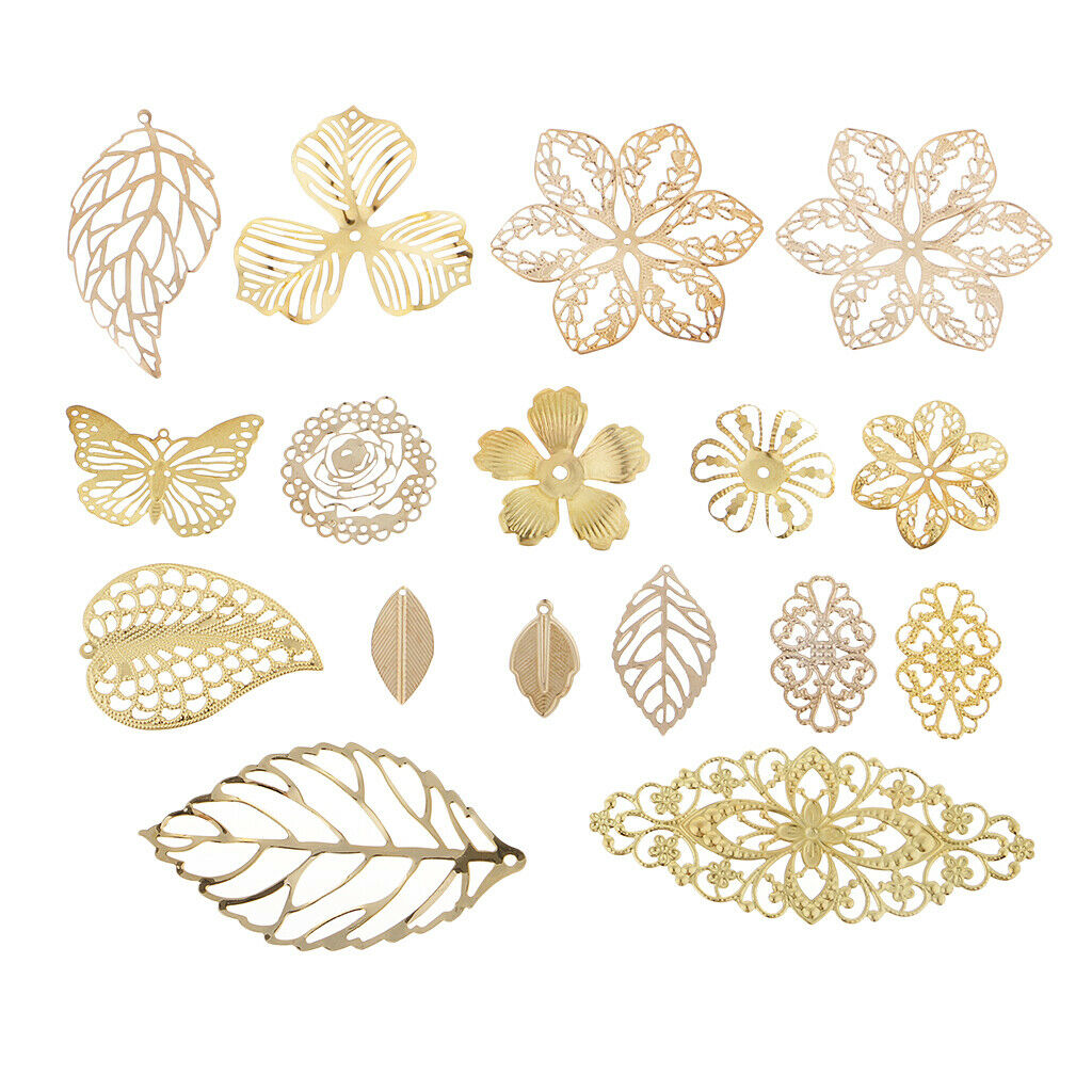 17x Metal Filigree Leaves Flower Charms Pendant Bridal Hair Jewelry Findings