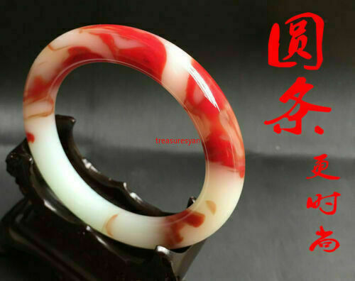 China Hand carving Natural red and white jade Bracelet circle bangle 60mm-62mm
