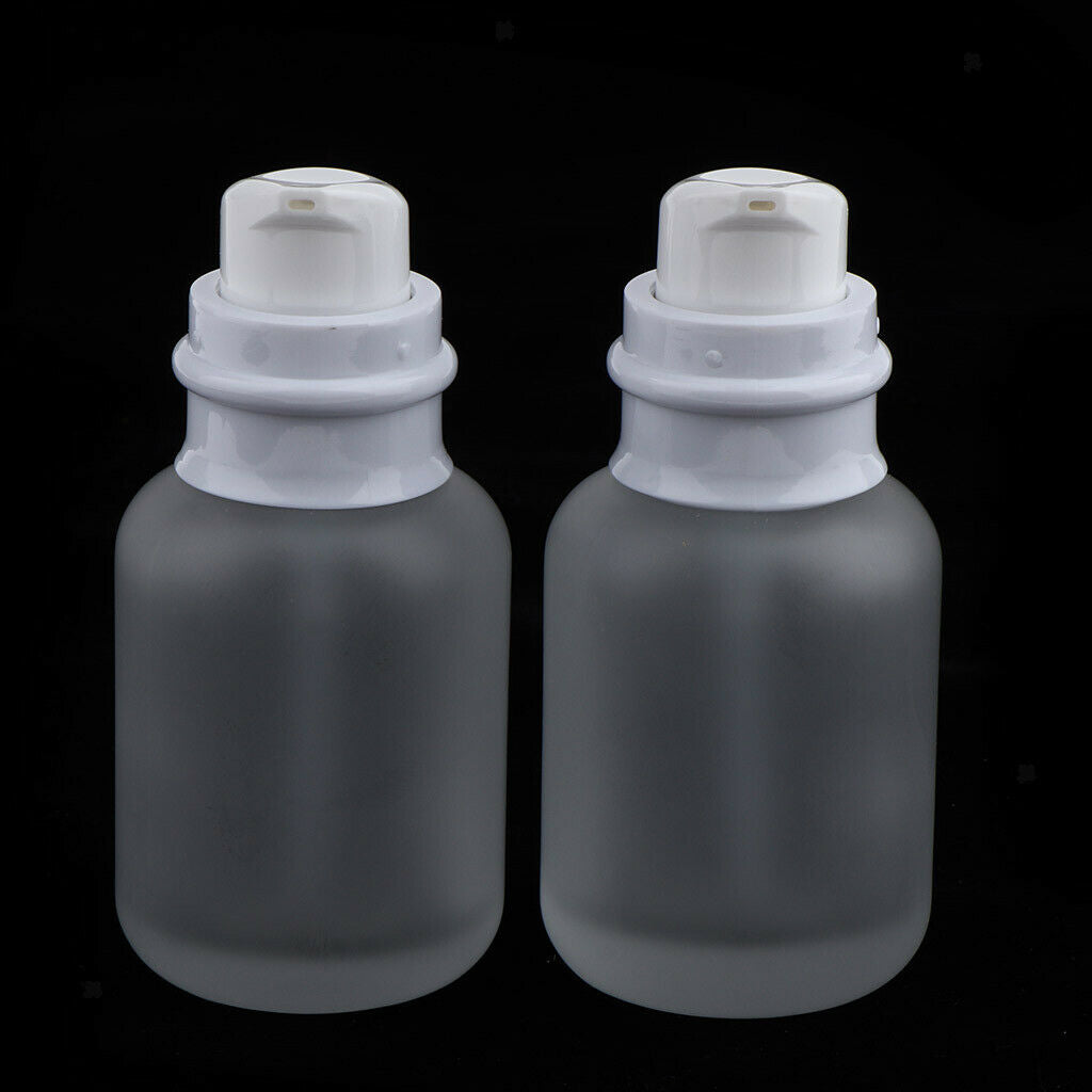 2pcs Empty Refillable Frosted Glass Pump Press Bottles for Emulsion 50ml