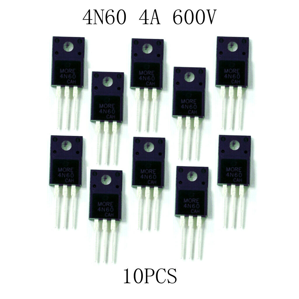 10x 4N60 N Channel MOSFET, 4A, 600V, to 220F for Switching Power Supplies