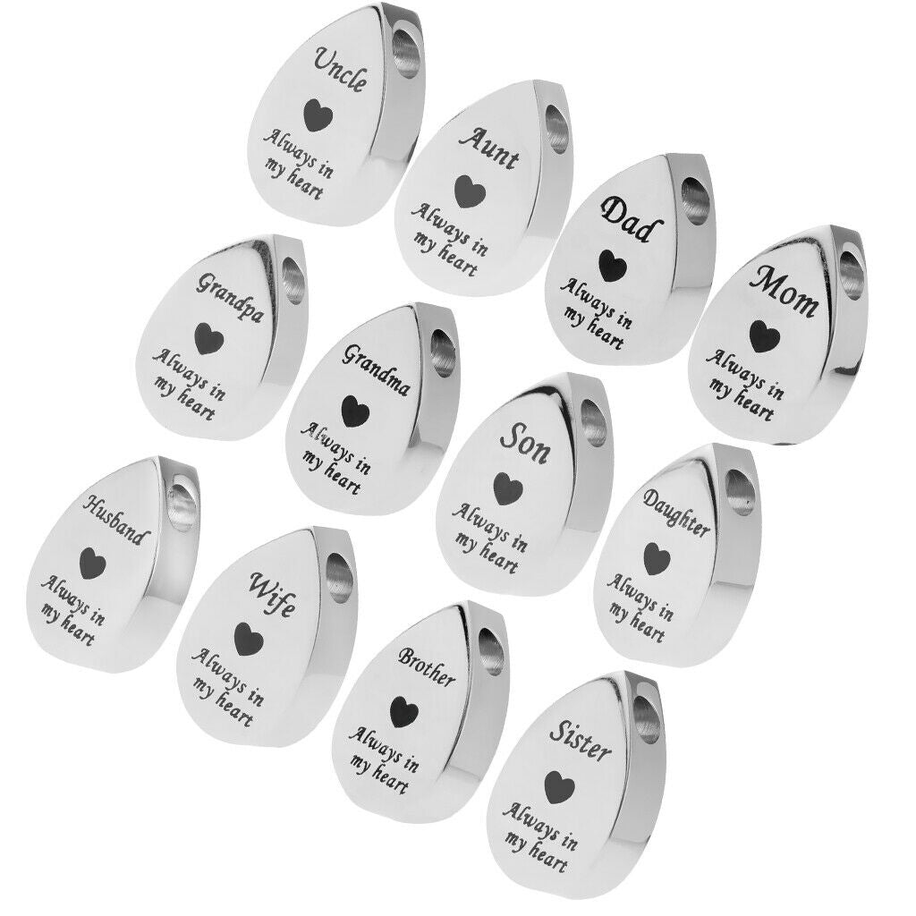 2 Pieces Always in My Heart Waterdrop Urn Memorial Ashes Keepsake Pendants