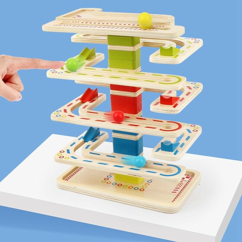Wooden Railway Gliding Car Ball Maze Toys Educational Preschool Kids ConcentraK3