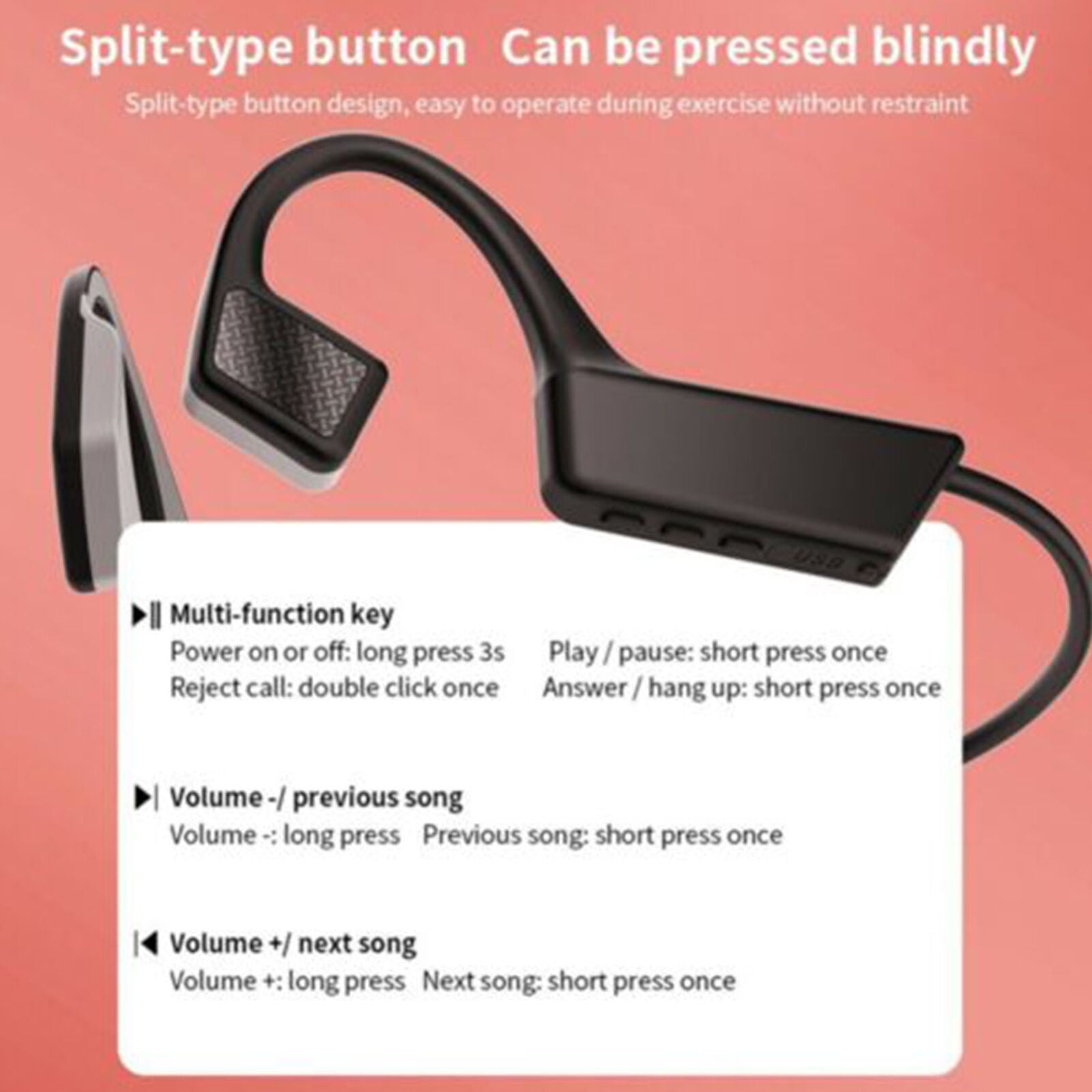 Mini Wireless Bluetooth Bone Conduction Headset Stereo Headphone Earphone Sport
