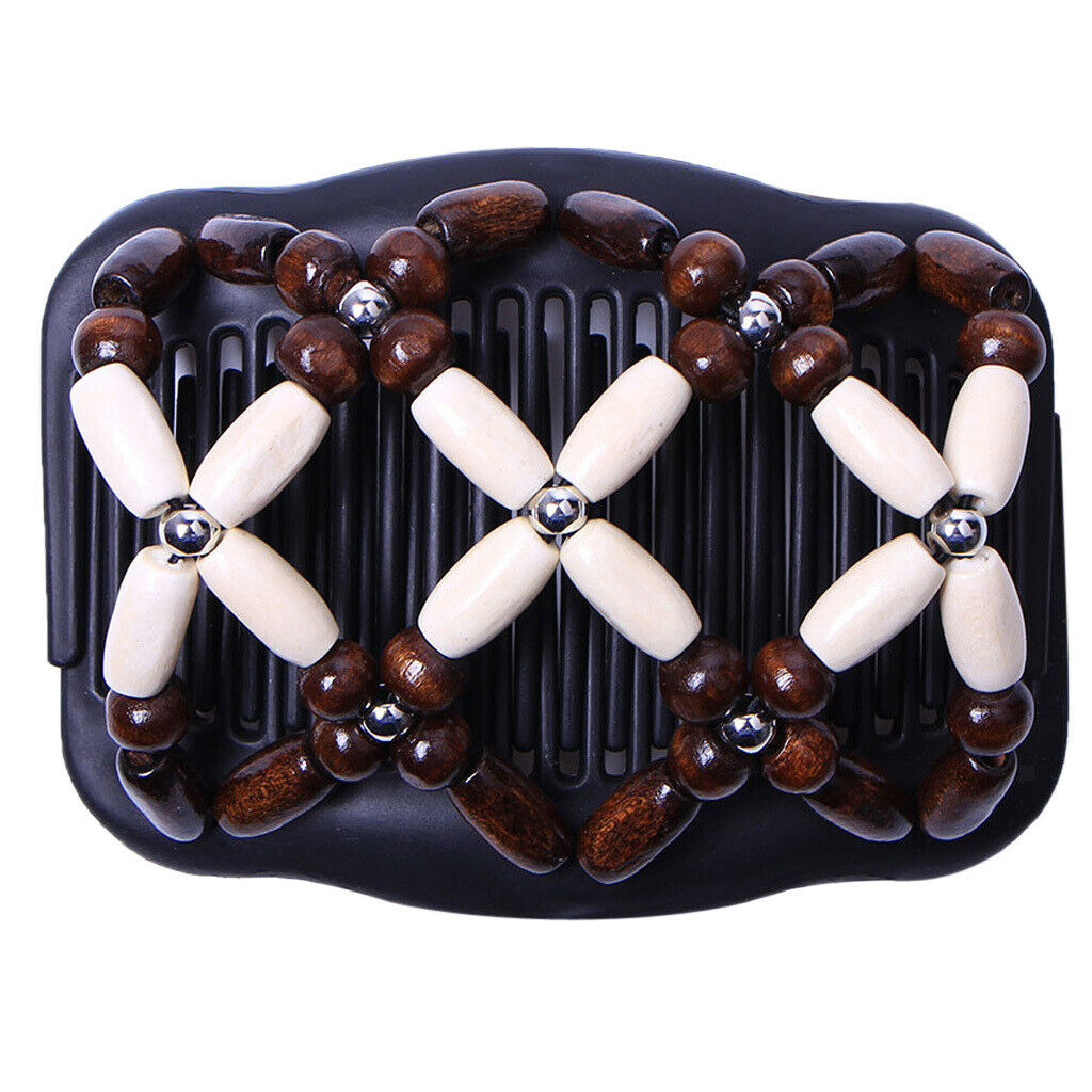 5Pack Magic Wood Beaded Combs Stylish Women Stretchy Double Hair Comb Clips Updo