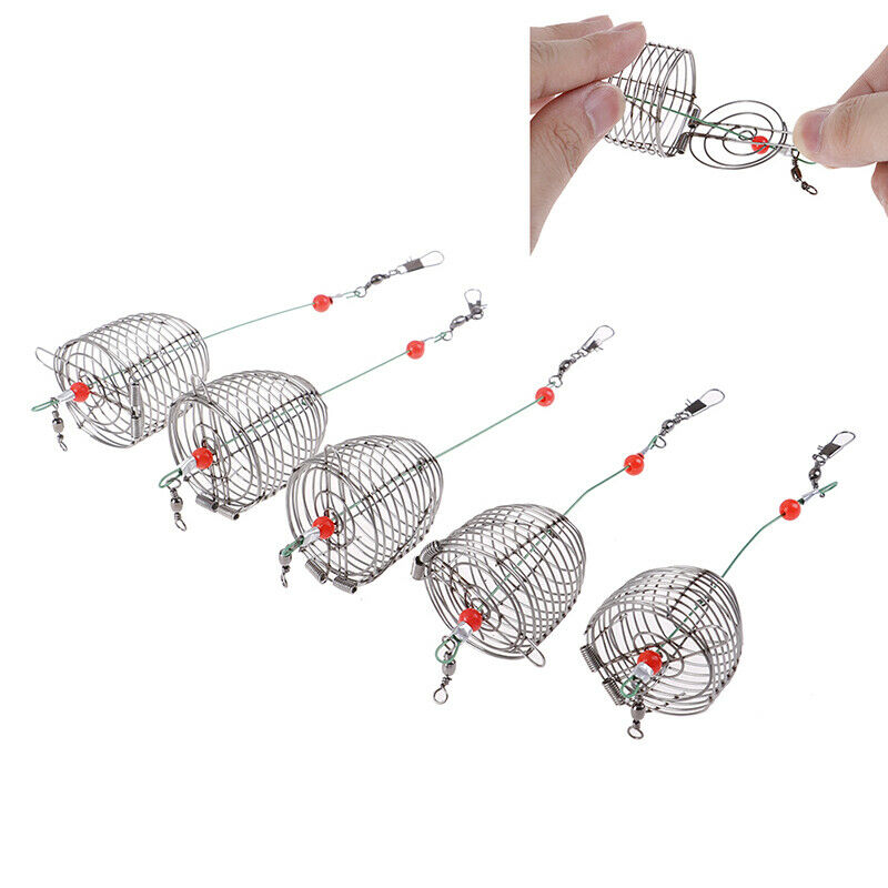 5PCs Wire Fishing Lure Cage Fish Bait Cage Fishing Trap Basket Feeder HolderBDD