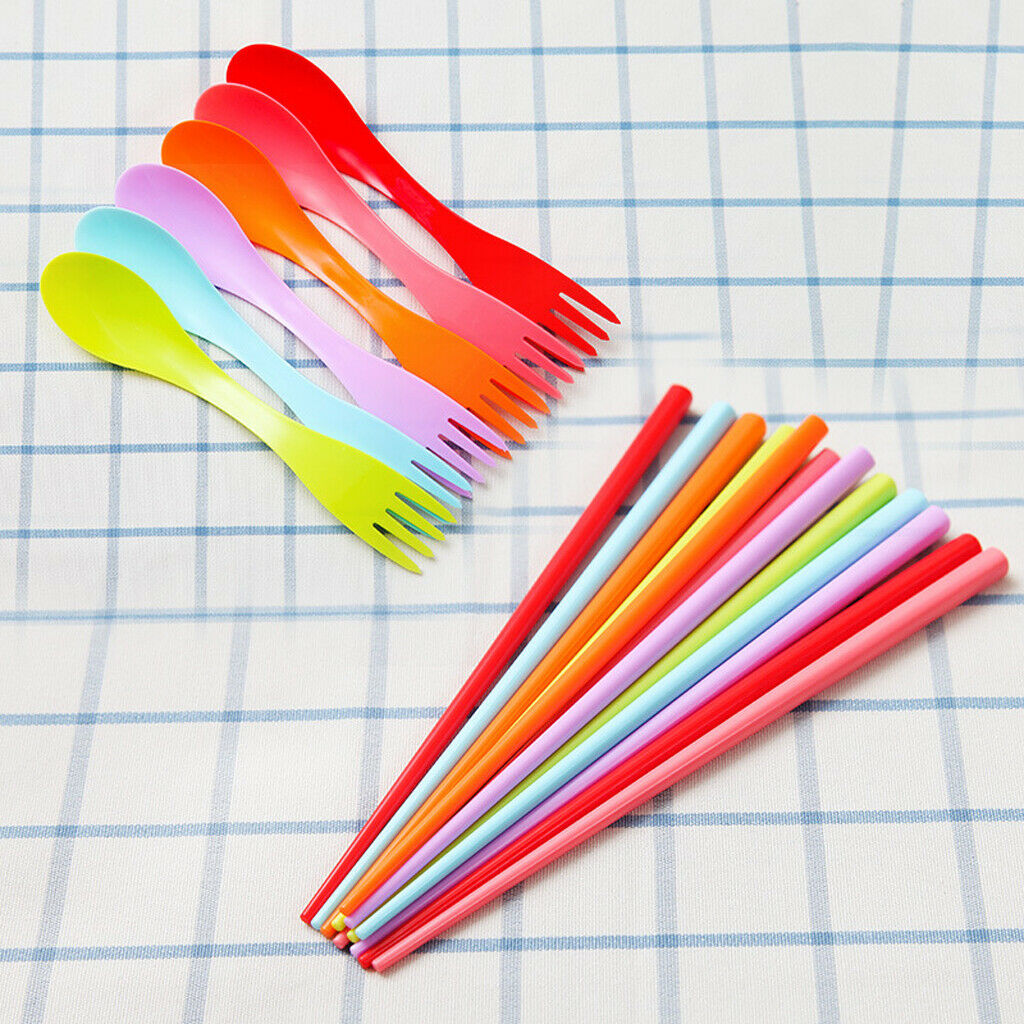 12Pcs Outdoor Portable Tableware Set Plastic Fork Spoon Chopsticks, Food Grade