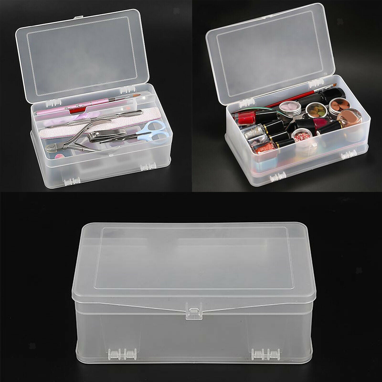 Plastic Double Layer Nail Art Tool Storage Box Container Holder Organizer