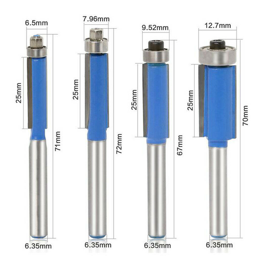 Milling cutter 1/4 '' wood milling cutter router bit trimming cutter set, 4 pcs