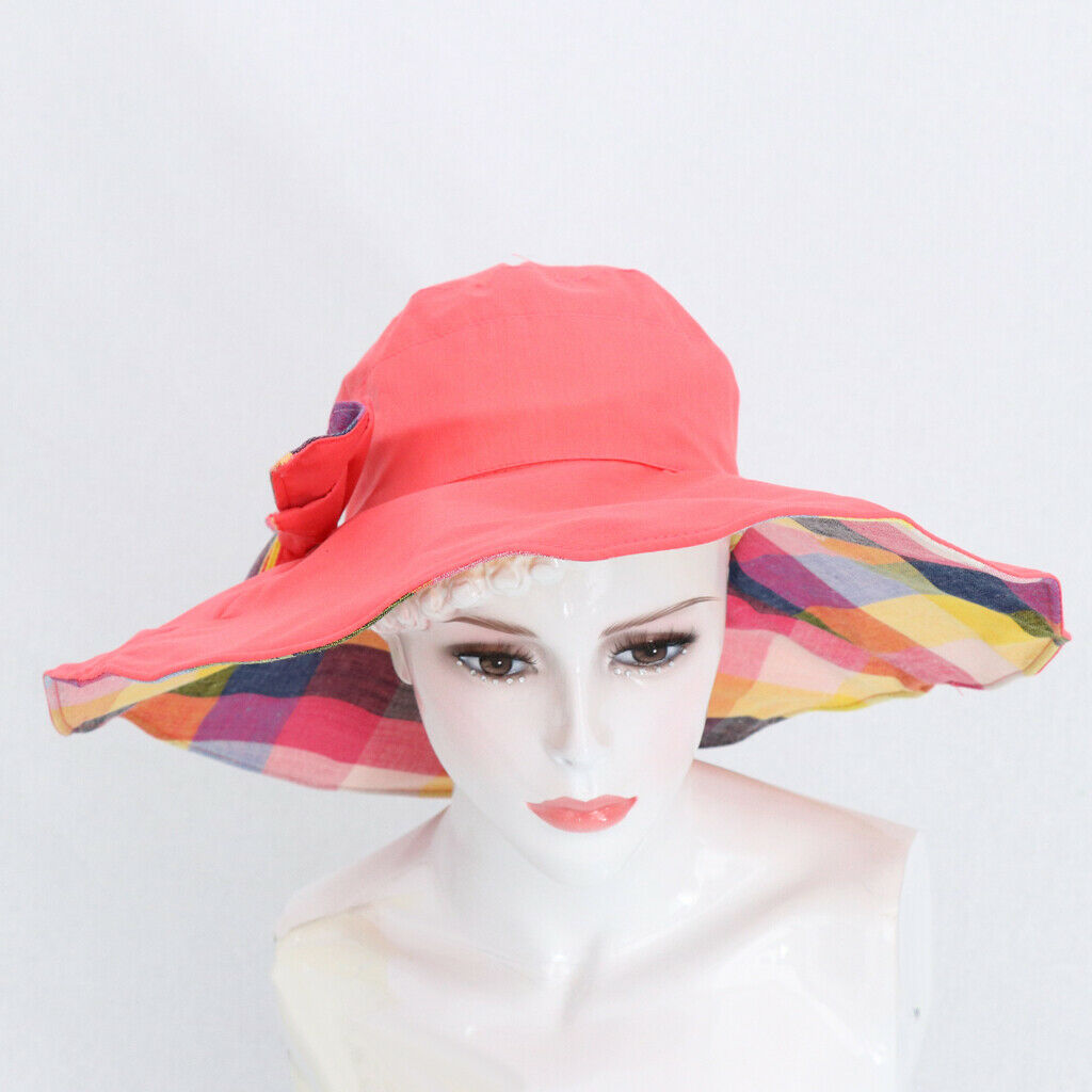 Women Foldable Floppy Reversible Wide Brim Beach Sun Hat Watermelon red