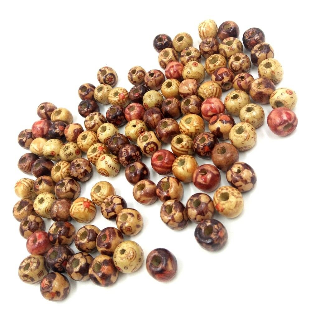 100x Mixed Wood Round Beads for Jewelry Making Loose Spacer Charms Bead 10mm