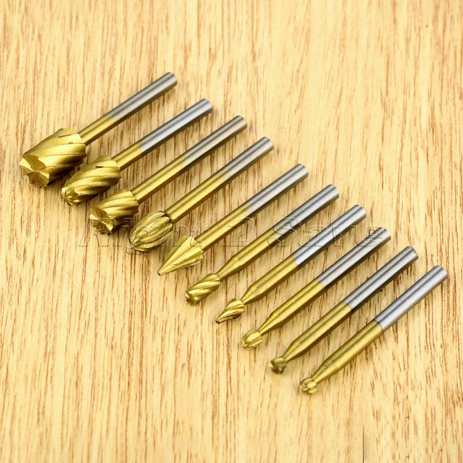 10pcs Woodworking Rotary Burr Router Bits Files Wood Cutter Milling Carving Tool