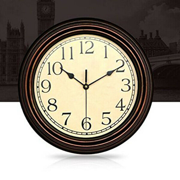 12-Inch Round Classic Clock Retro Non Ticking Quartz Decorative Wall Clock R4TT2