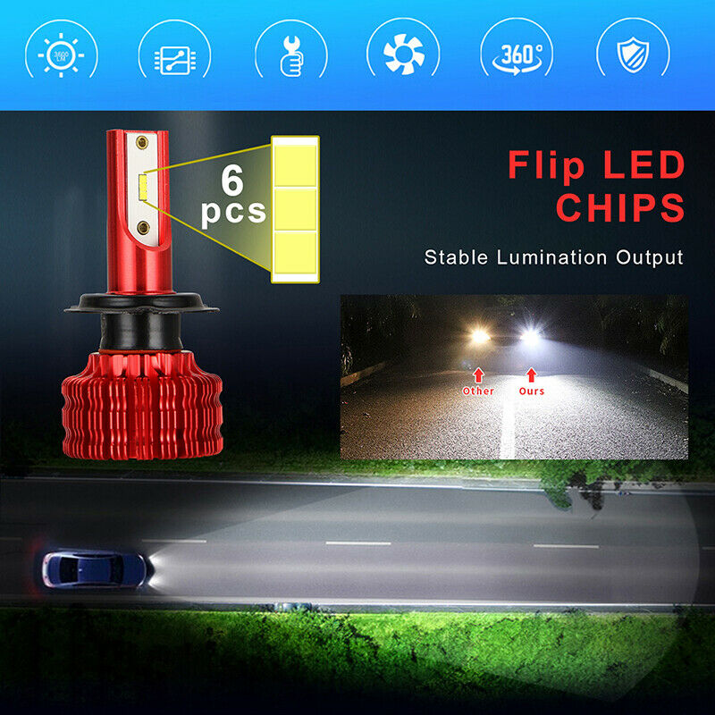 2pcs CSP Chip H7 LED Headlight Fog Bulbs Kit High Power Canbus 6000K Whit_DD