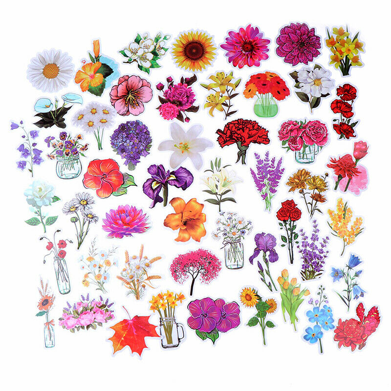 50XBeautiful Colorful Flowers Blooms Stickers for Skateboard Bicycle Suit.l8