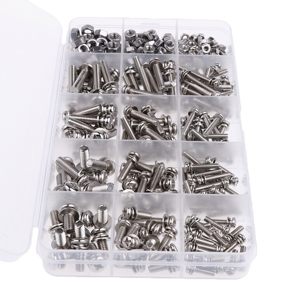 Stainless Steel Pan Head   Screw Hex Nut Flat Washer Gasket Assortment Kit