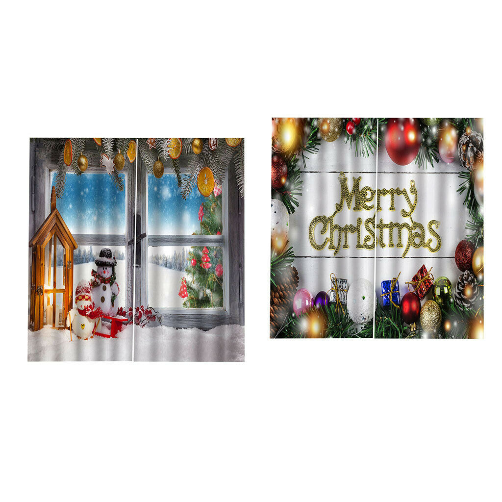 2x Cute Christmas Ball Waterproof Living Room Bedroom Window Drapes 2 Panels