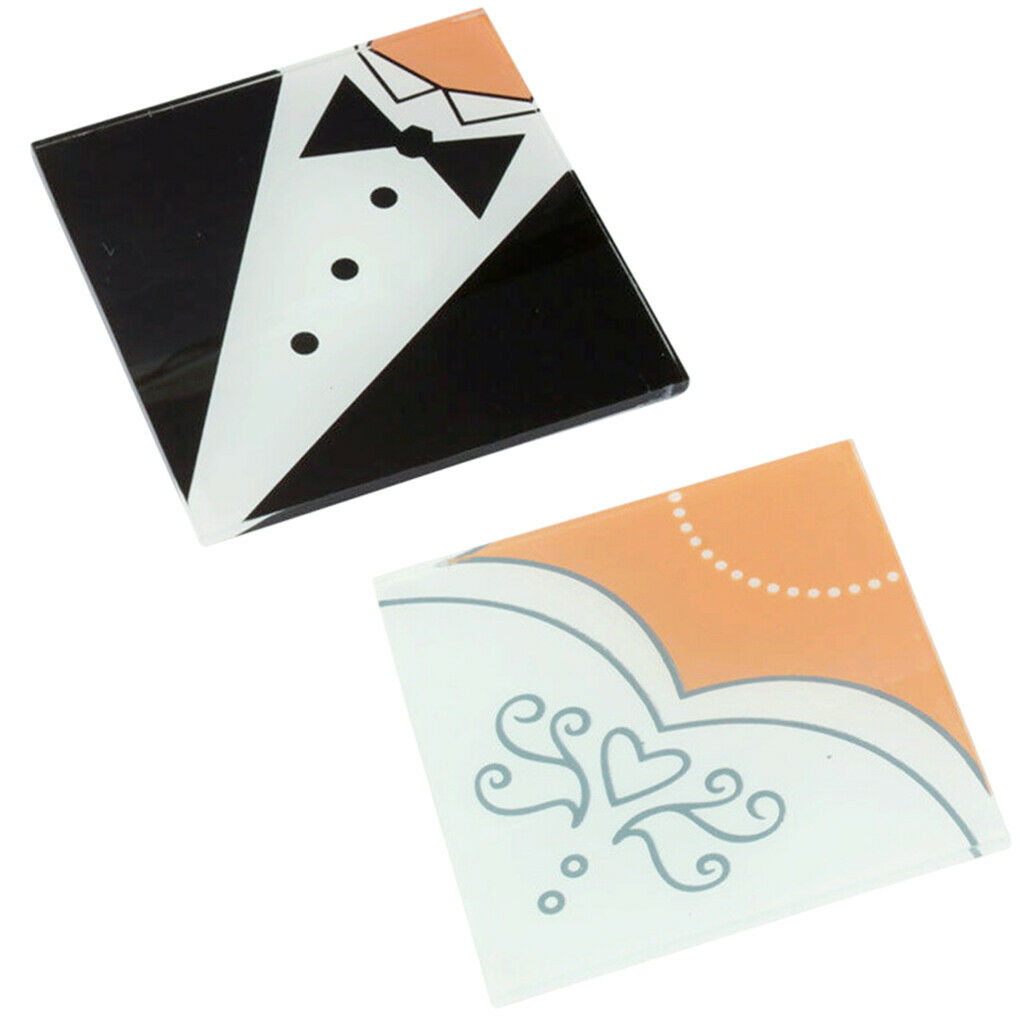 Bride Groom Wedding Glass Coasters, Set of 2