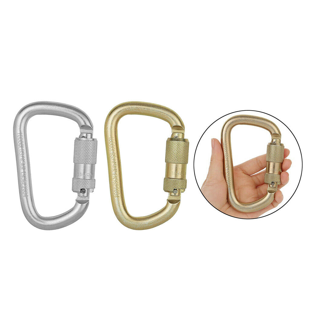 2 Pieces D Shaped Carabiner Clips for Climbing Rappelling Locking Dogs