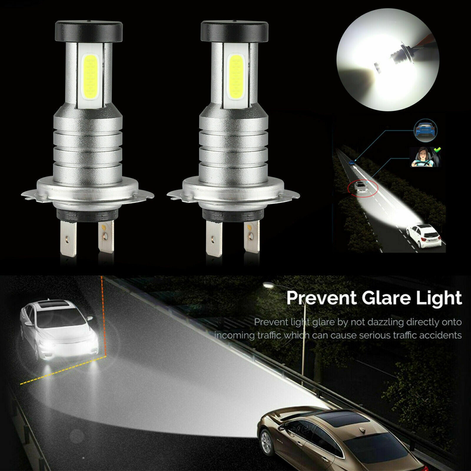 2x H7 LED Headlight Bulb Kit High Low Beam 100W 30000LM Super Bright 6500K White