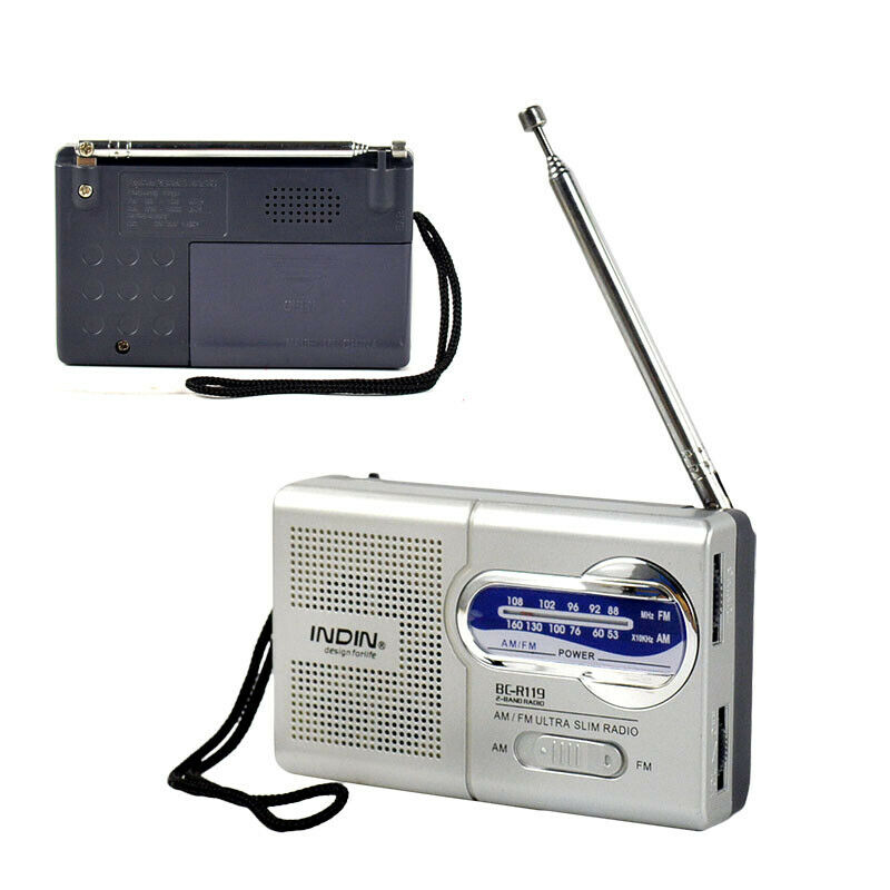 Universal Pocket AM/FM Receiver Portable Radio Antenna Built in Speaker