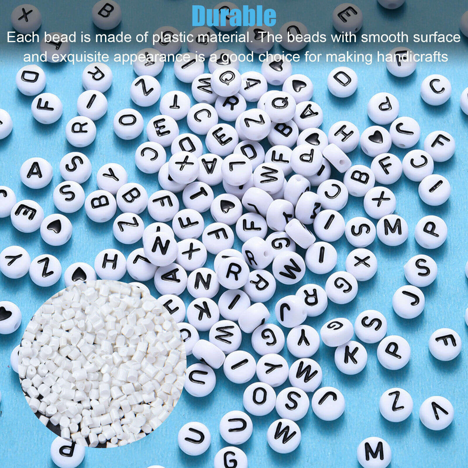 DIY 1200PCS White Letter 7mm/0.28in Disc Shape Alphabet Beads Multi A-Z Craft