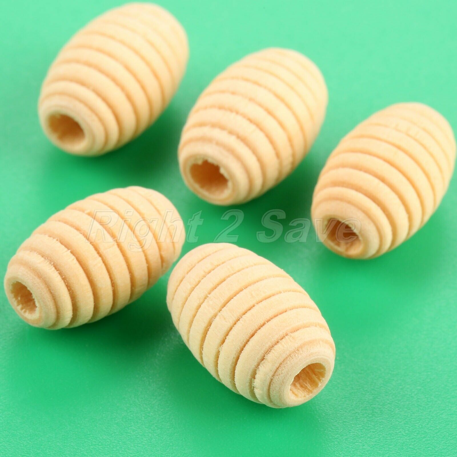 50pc Natural Unfinished Wooden Bead Screw Whorl Wave Charms DIY Jewelry Findings