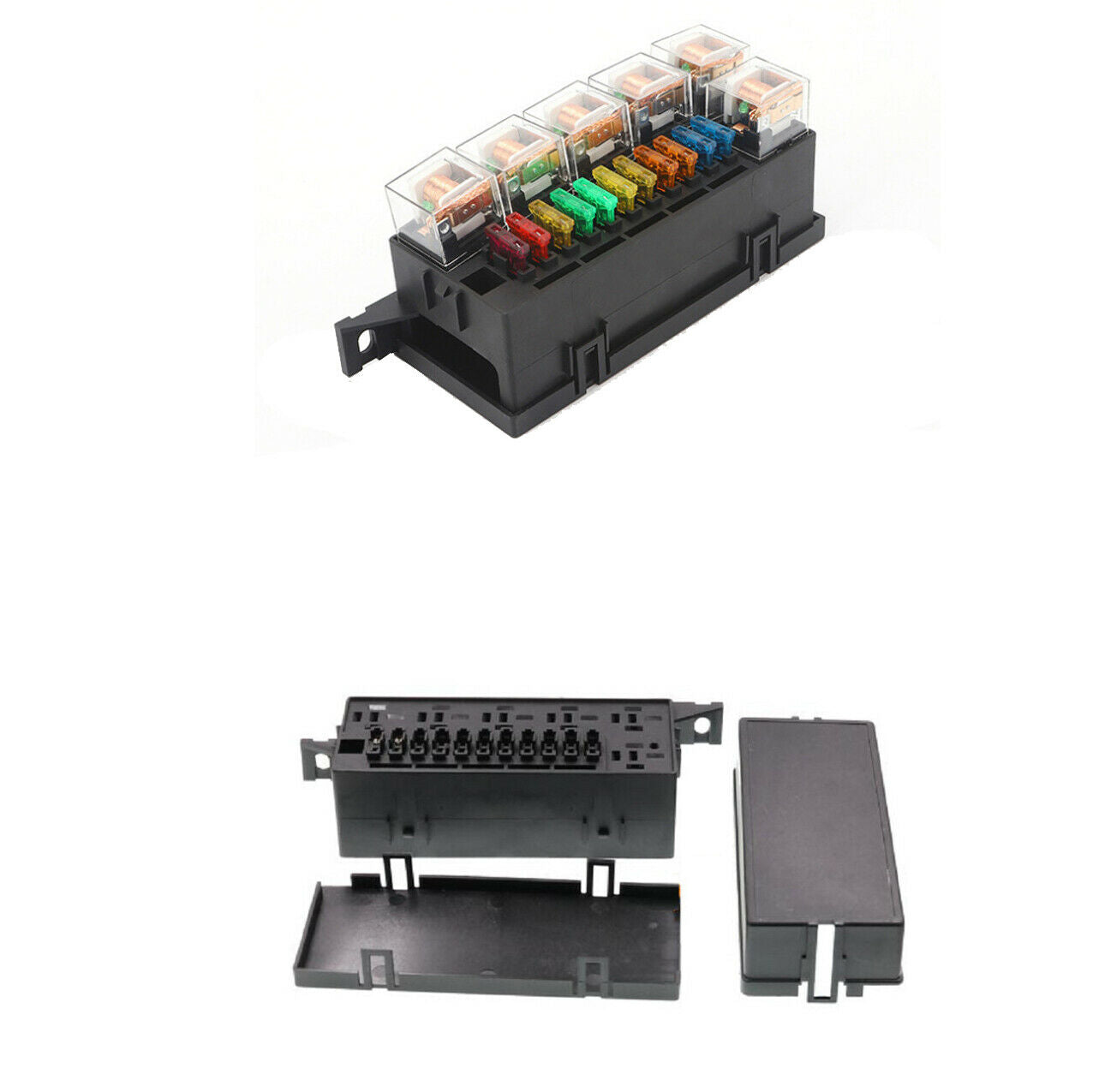 12V Car Yacht Relay & Fuse Box Holder w/ 11x Blade Fuse 6x Relay Truck Tractor