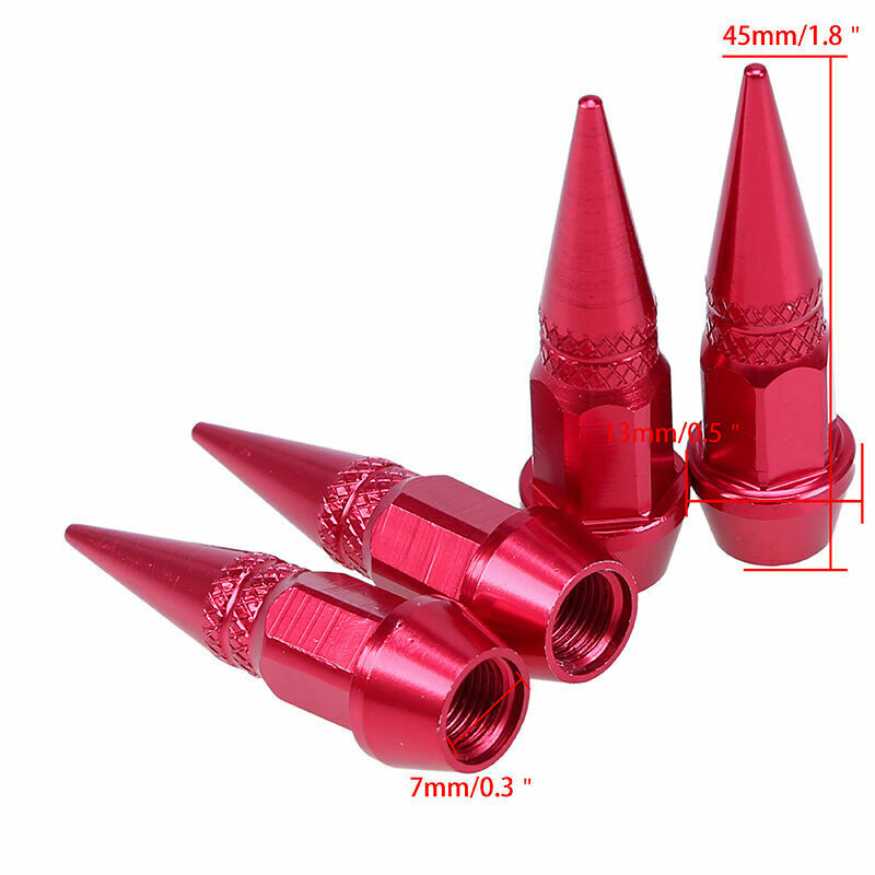 4Pcs Spike Cone Shape Tire Caps Rim Red Valve Wheel Air Port Dust Cover Stem