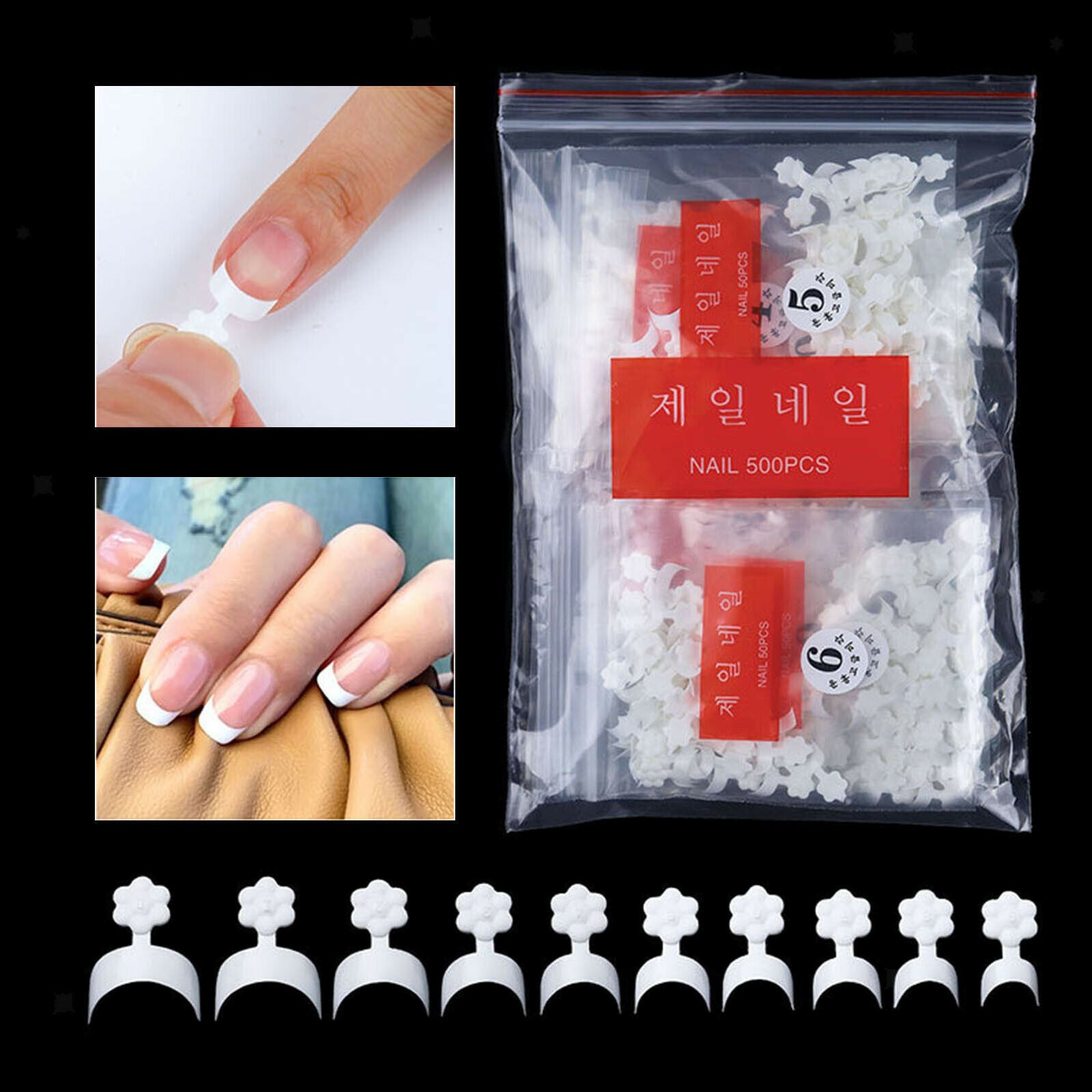 French Nail Tips White Shape UV Gel ABS Nail Art Mold For Home Use 500pcs