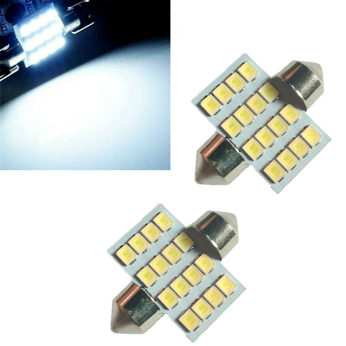 2pcs White 31mm 16 LED SMD Festoon Dome Car Bulb 3021 3022 DE3175 Light Lamp