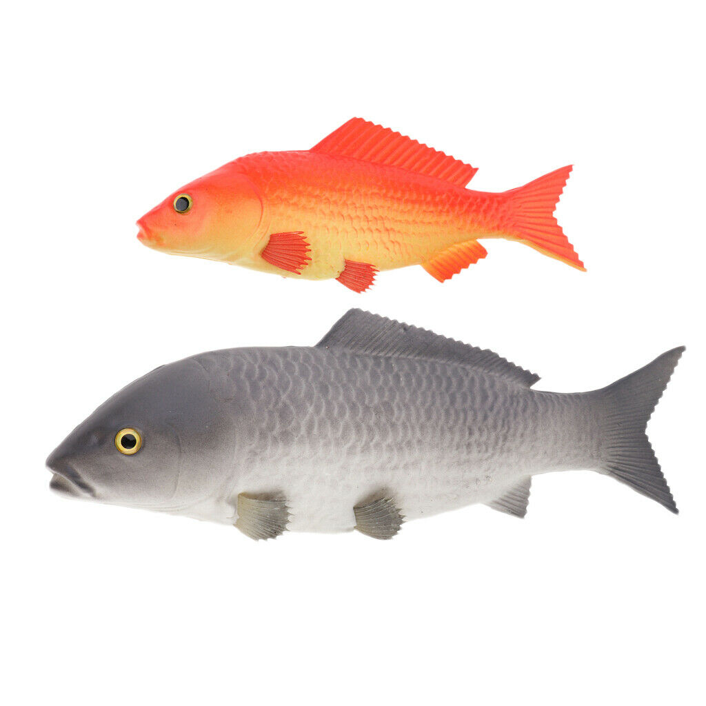 Set of 2 Carp Ornament Aquarium Decoration Creatures Kids Toys Grey+Red
