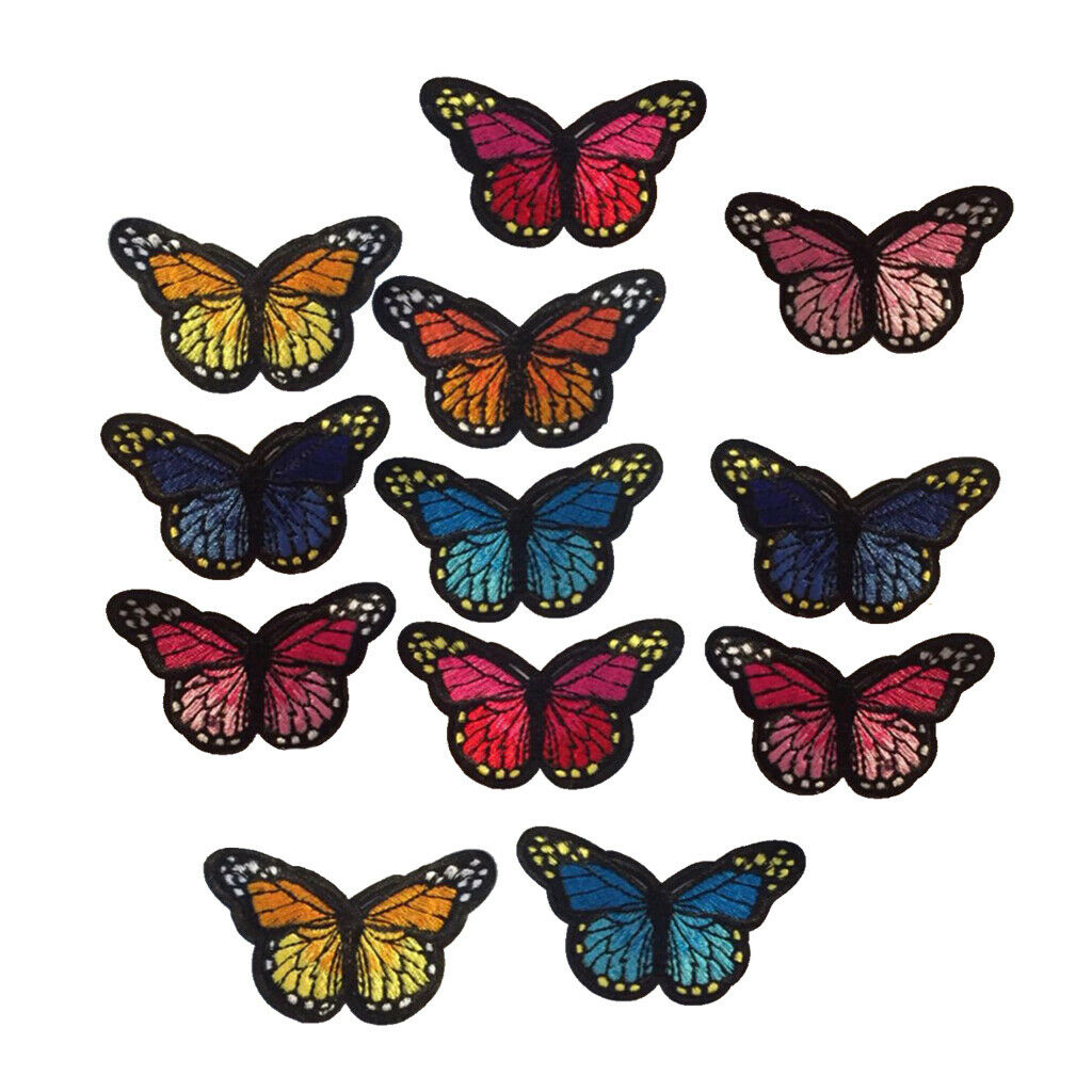 12Pcs/lot Butterfly Embroidered Fabric Stickers Iron on Sew on Clothing curtain