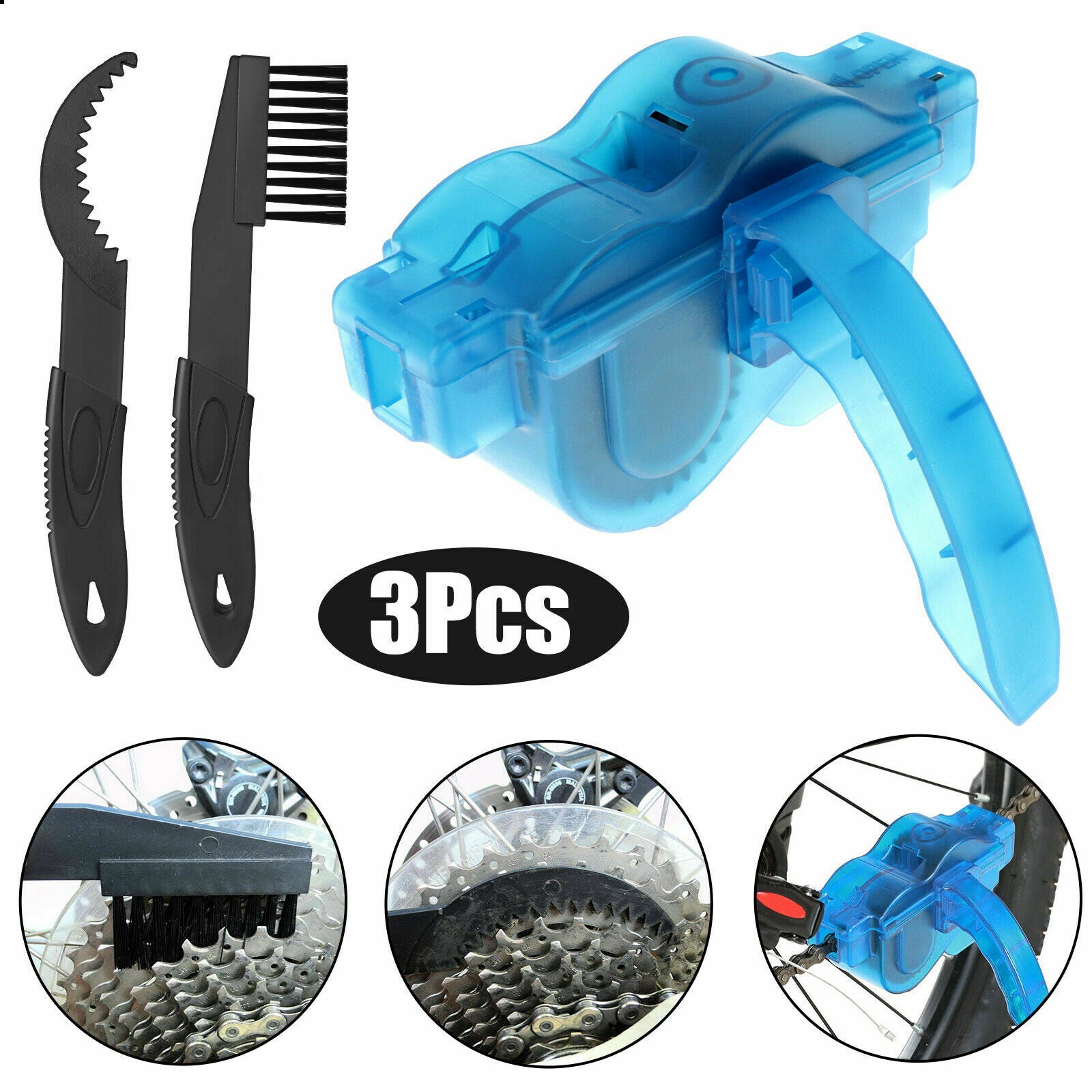 Bicycle Chain Cleaner Bike Wash Cleaning Tool Cycling Scrubber Brushes Wheel Kit