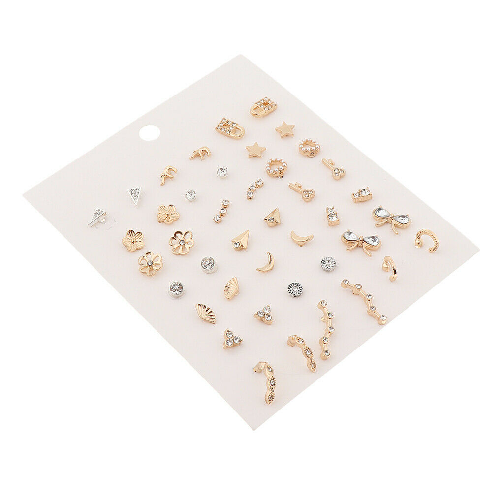 9Pairs Crystal Stud Earrings Bowknot Moon Charms Women Piercing Jewelry