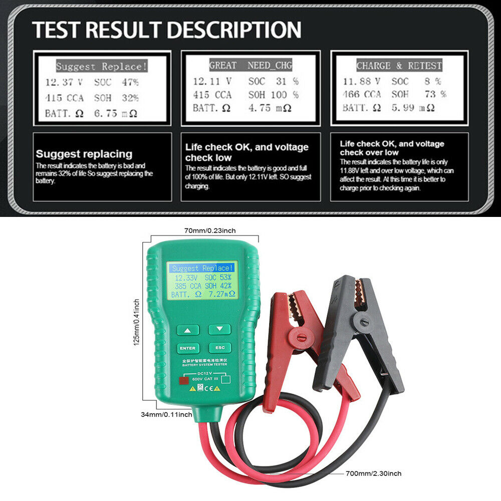 Car Battery Tester AH CCA Voltage Battery Load Analyzer Storage Battery Tester