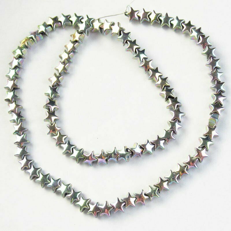 6x6x3mm Carved Light Rainbow Hematite Star Pendant Loose Bead 15.5 " A-415TS