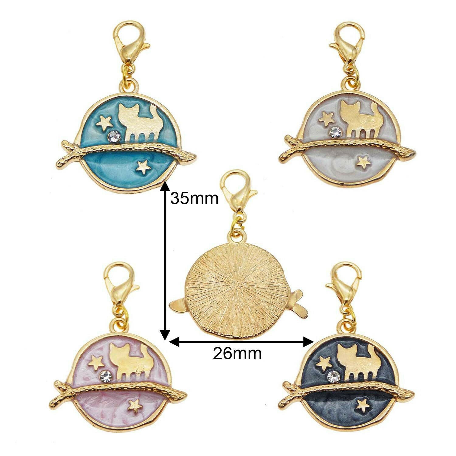 8pcs Mixed Round Alloy Star Cat Enamel Charm Lobster Clasp Jewelry Craft 26*35mm