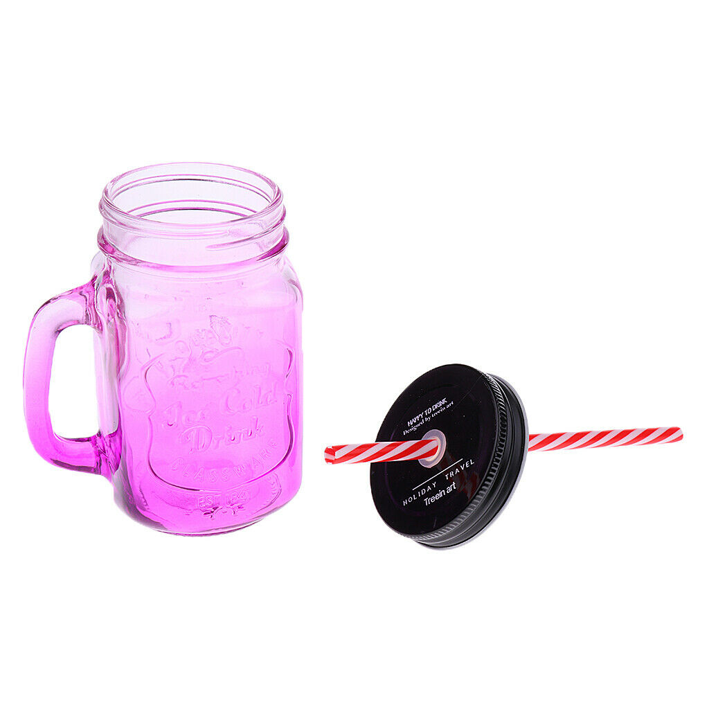 2Pcs/Set Retro Gradient Color Jars Mugs Glass w/ Handles Lids & Straws Gifts
