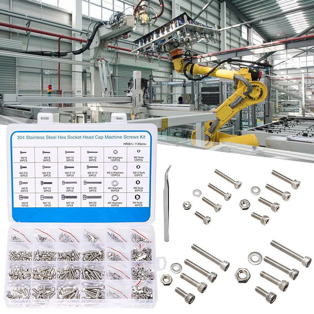 1120pcs M2 M2.5 M3 M4 Hex Socket Head Round with Wrenches Tweezers