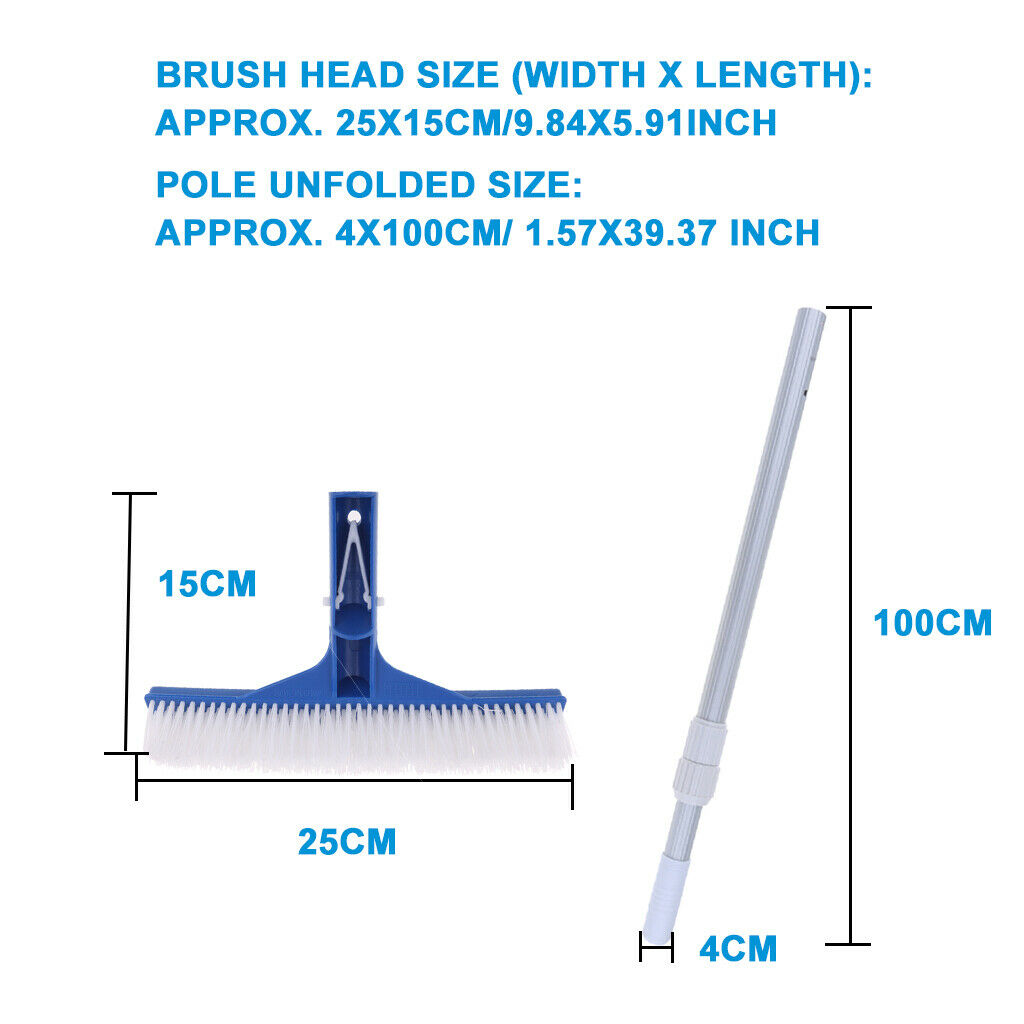 Swimming Pool Wide Cleaning Brush w/ Two-Piece Pole for Pool Moss Removal