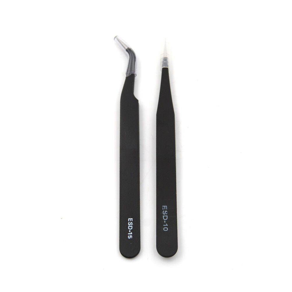 2Pcs/set New Black Anti-static Straight Curved Tweezers Fashion Tools .l8