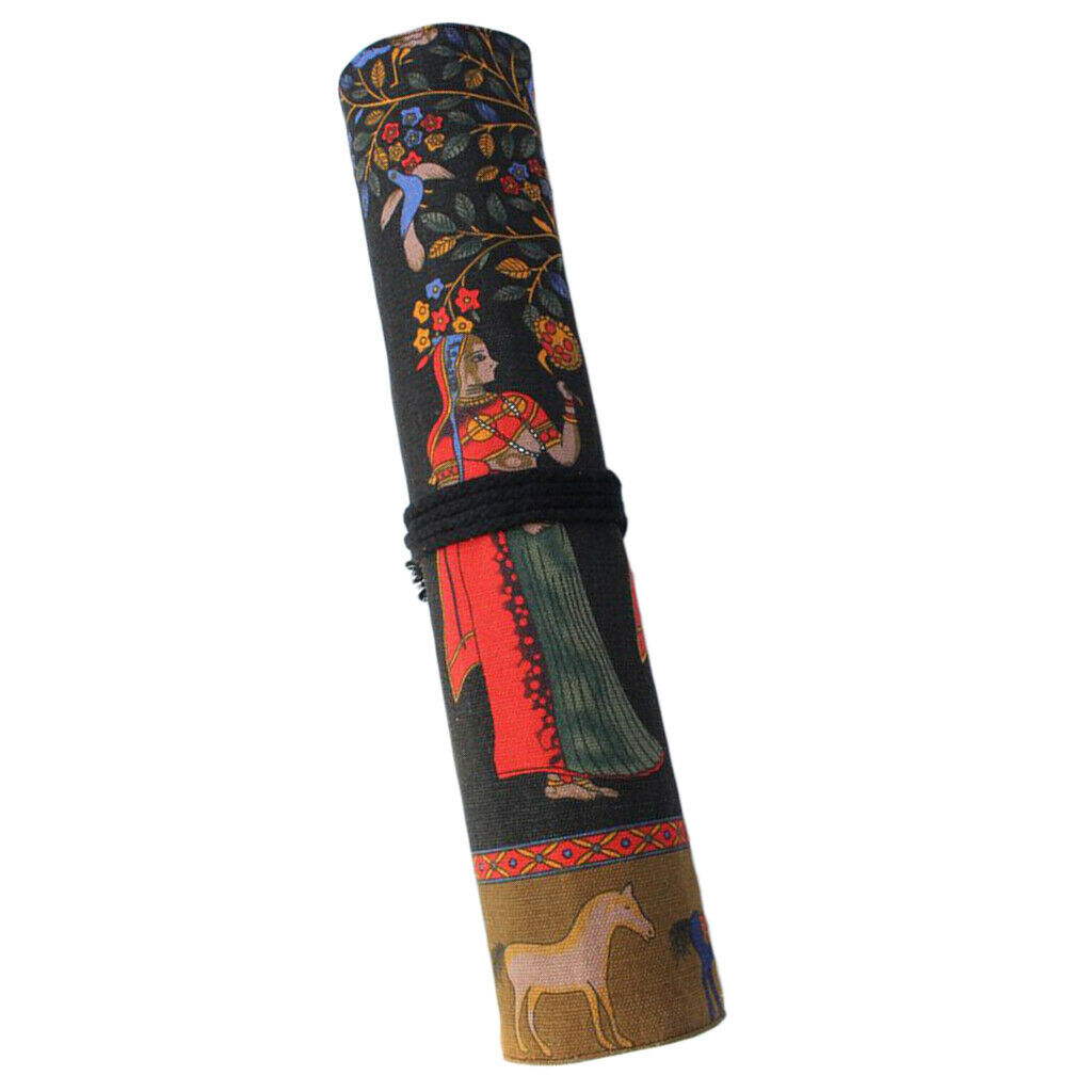 Artist Paint Brushes Pen Storage Case Roll Up Canvas Pouch Bag Organizer