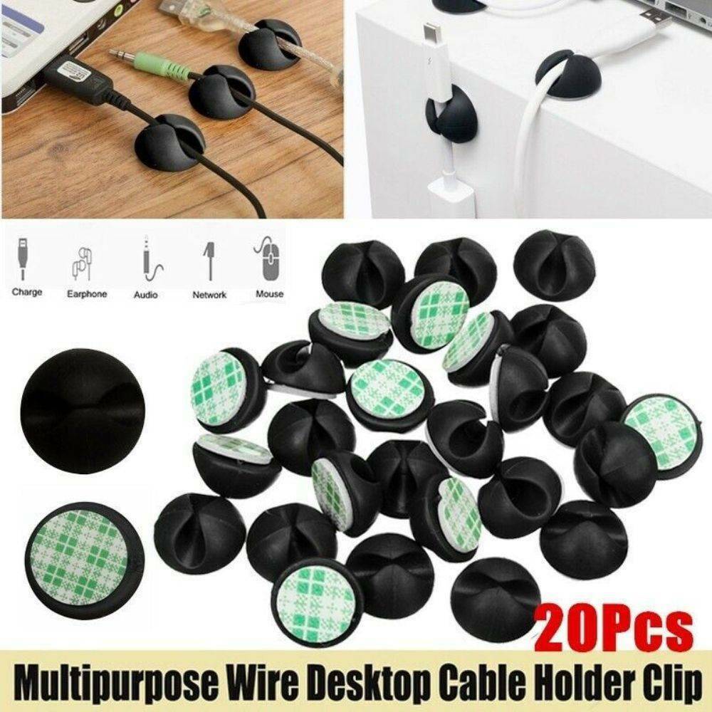 20 Pcs Cable Clips Grip Desk Wall Organizer Desktop Sticky Wire Cord USB Holder~