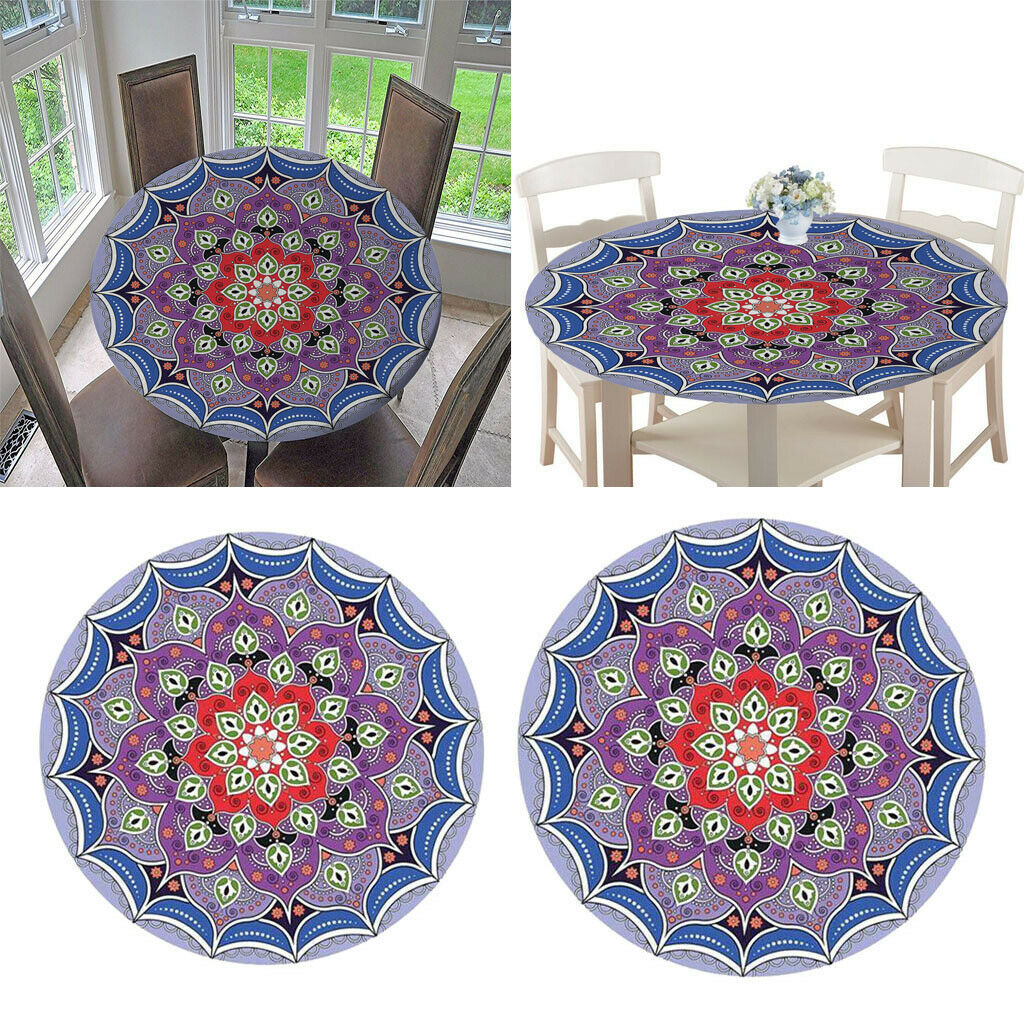2pcs Polyester Tablecloth Fitted Round Table Cover Cloths Soft Backing