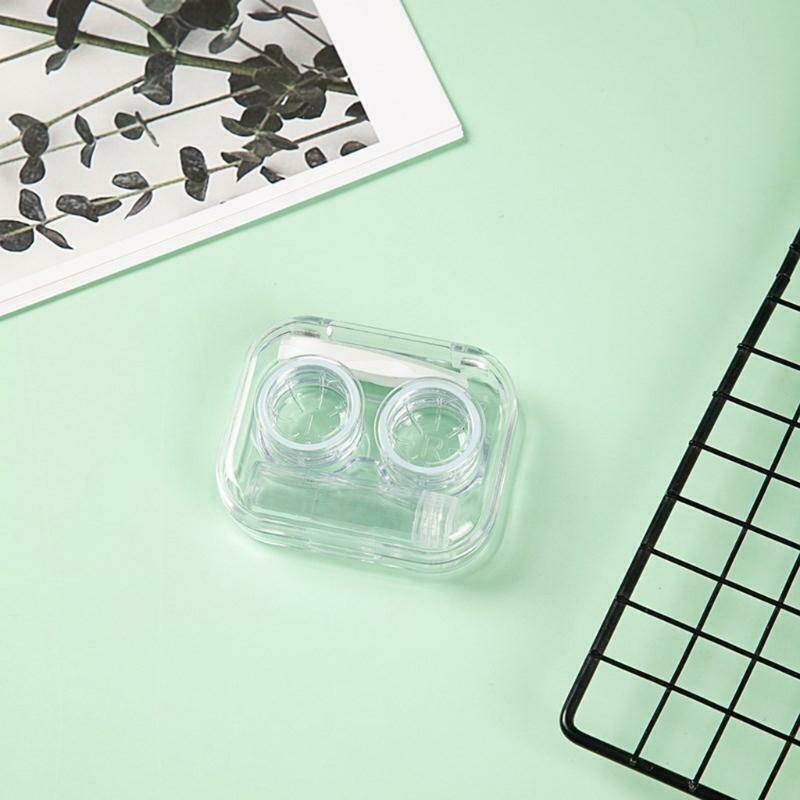 Mini Clear Flip Top Contact Lens Case Travel Soak Storage Container with Bottle