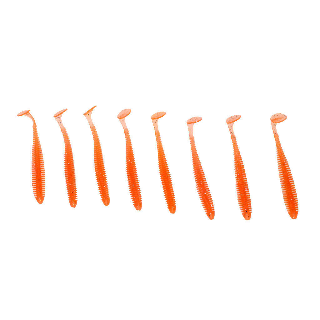 8Pcs T Tail Soft Worm Baits Floating Lures Jig Head Fishing Swimbaits Tackle