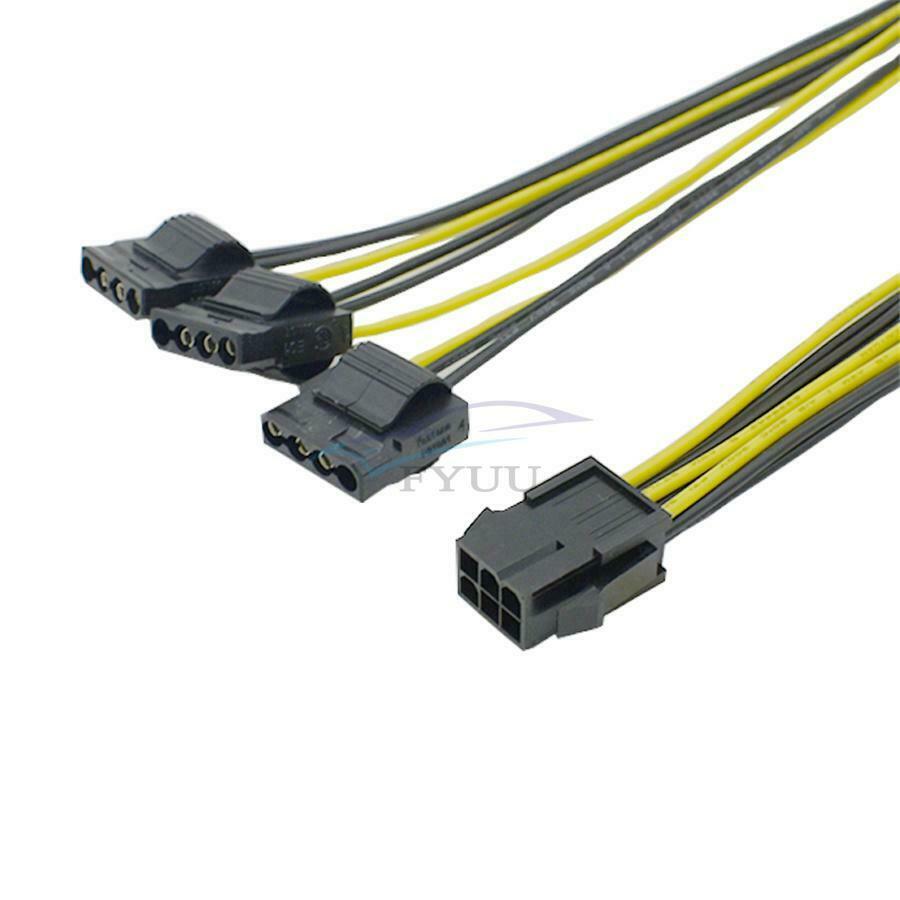 2 Pieces 20cm PCIe 6Pin Female To 3 Molex IDE 4Pin Power Graphic Card Cables