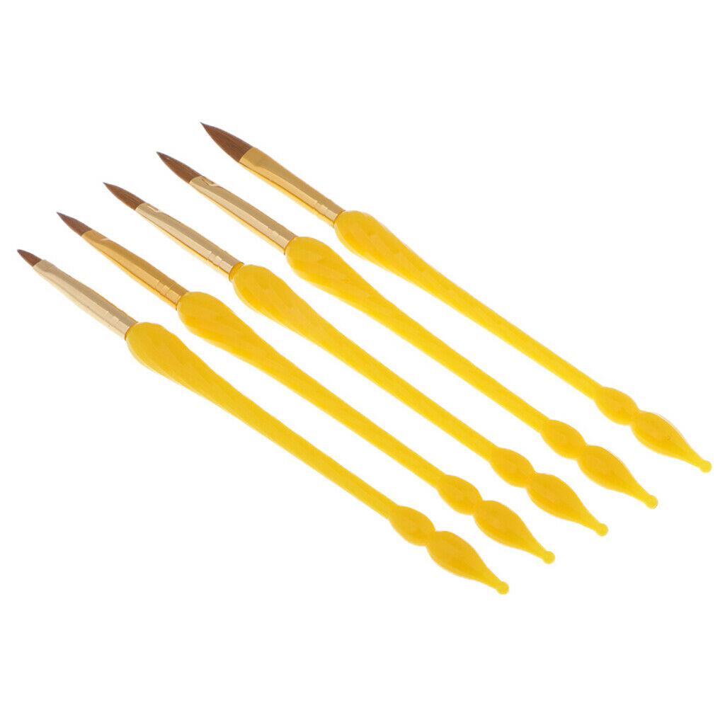 5pcs Professional Nail Art Brush UV Gel Polish Drawing Liner Painting Pen Yellow
